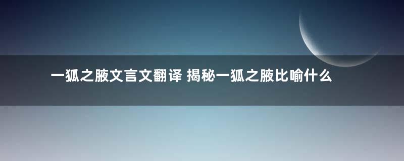 一狐之腋文言文翻译 揭秘一狐之腋比喻什么东西